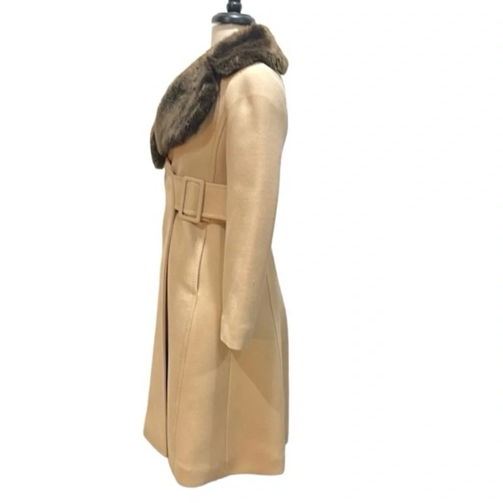 Kate Spade Wool Camel Coat with Large Faux Fur Collar - Picture 14 of 16
